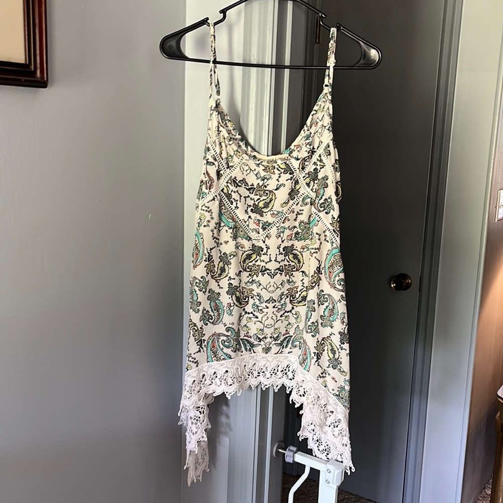 TAYLOR & SAGE Top Large Spaghetti Strap Boho Pattern Summer Flowy Asymmetrical